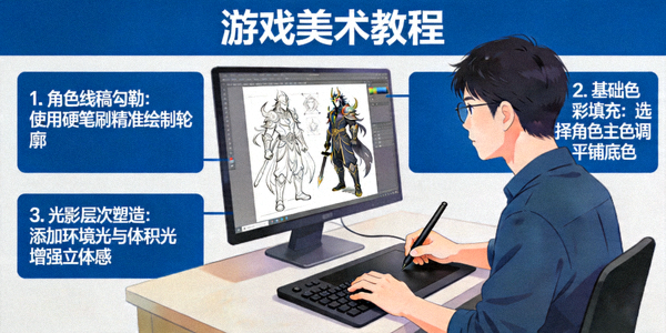 游戏美术设计师使用数位板绘制角色技巧
